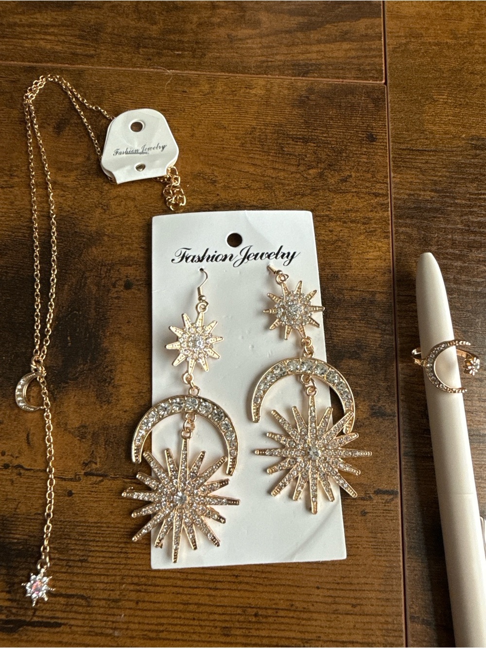Fashion Jewelry Gold-Tone Starburst & Crescent Drop Earrings, Necklace, Ring